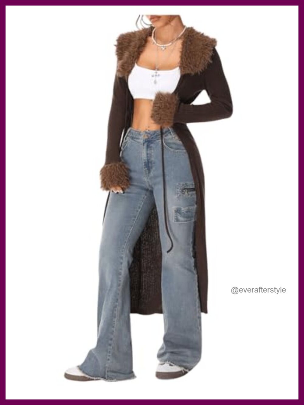 Fuzzy Knot Front Midi Cardigan Sweater Slim Fit Tie Neck Fall Winter